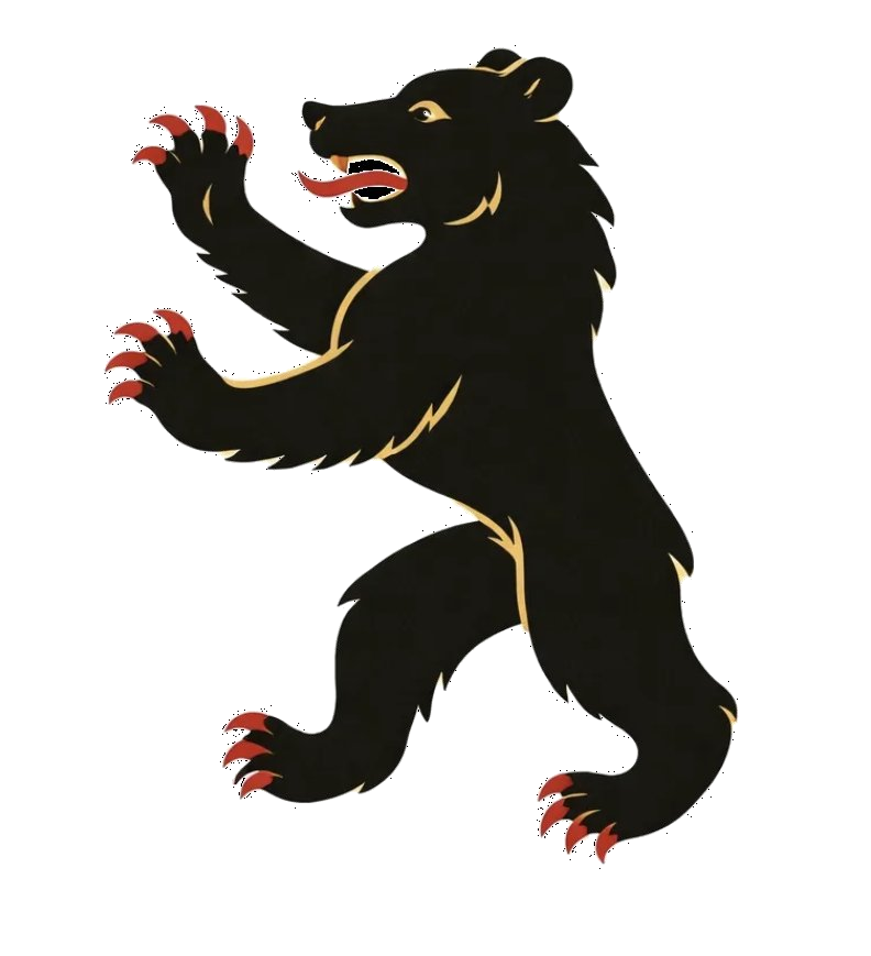 Heraldic bear of Bern, rampant sable, clawed and langued gules